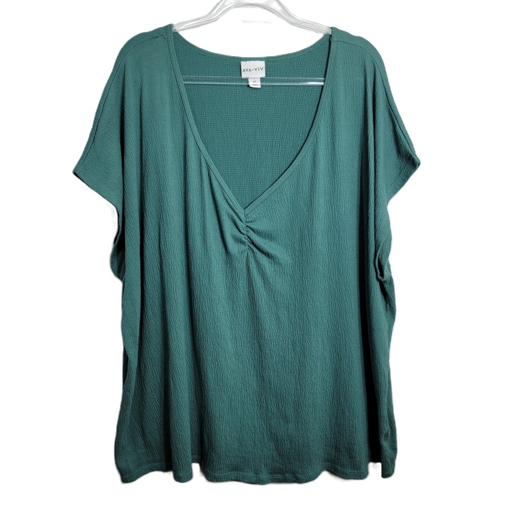 Ava & Viv Womens‎ 4X Teal Green V-Neck Ruched Crinkle Gauze Dolman Sleeve Top